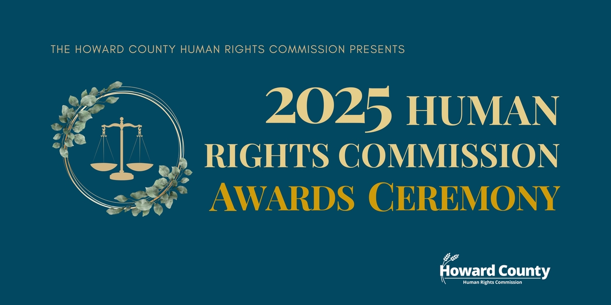 A dark blue flyer with an image of the scales of justice. Onscreen text reads: Human Rights Commission 2025 Awards Ceremony