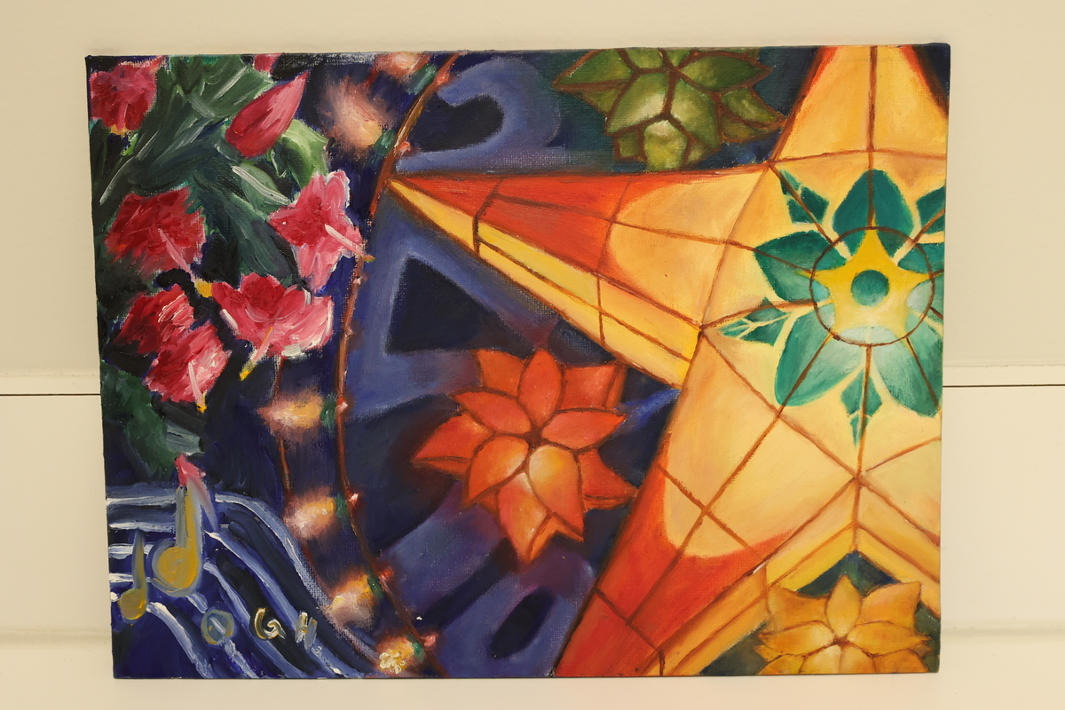 This artwork is of a parol a traditional Filipino Christmas decoration in the shape of a star.