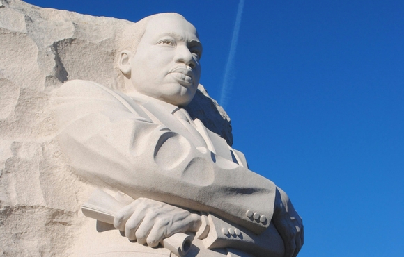 MLK monument in DC with blue sky in background