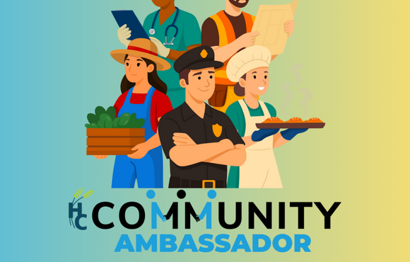 A graphic flyer featuring 5 individuals with different jobs (nurse, construction worker, baker, police officer, farmer)