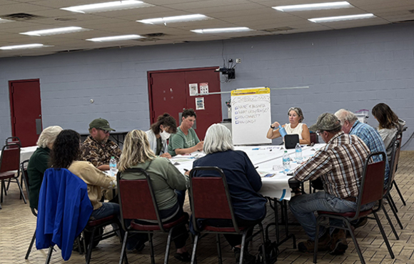 Group sitting around a table during a farmers focus group session
