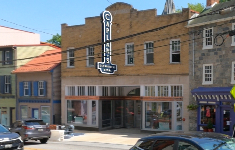 A photo of the front of Caplan's on Main Street in Old Ellicott City.
