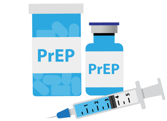 PrEP pill bottle, syringe and vial 