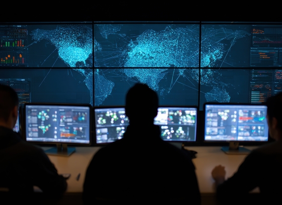 Three people sitting in front of computer screens