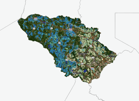Map of Howard County indicating in red where Accessory Dwelling Units can be located