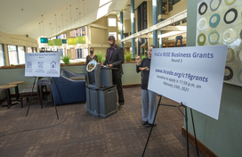 Calvin Ball standing at podium at Turf Valley