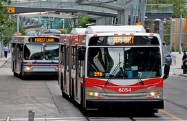 Two public transportation buses