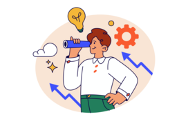 Person looks through telescope illustration