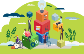 Age-Friendly Collaborate buidling blocks graphic