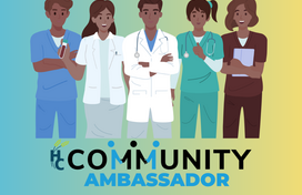 5 illustrated medical professionals stand on a turquoise and gold gradient background. 