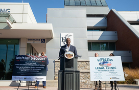 County Executive at podium for veterans resource announcement