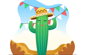 An illustrated cactus with mexican flag colors in the background. 