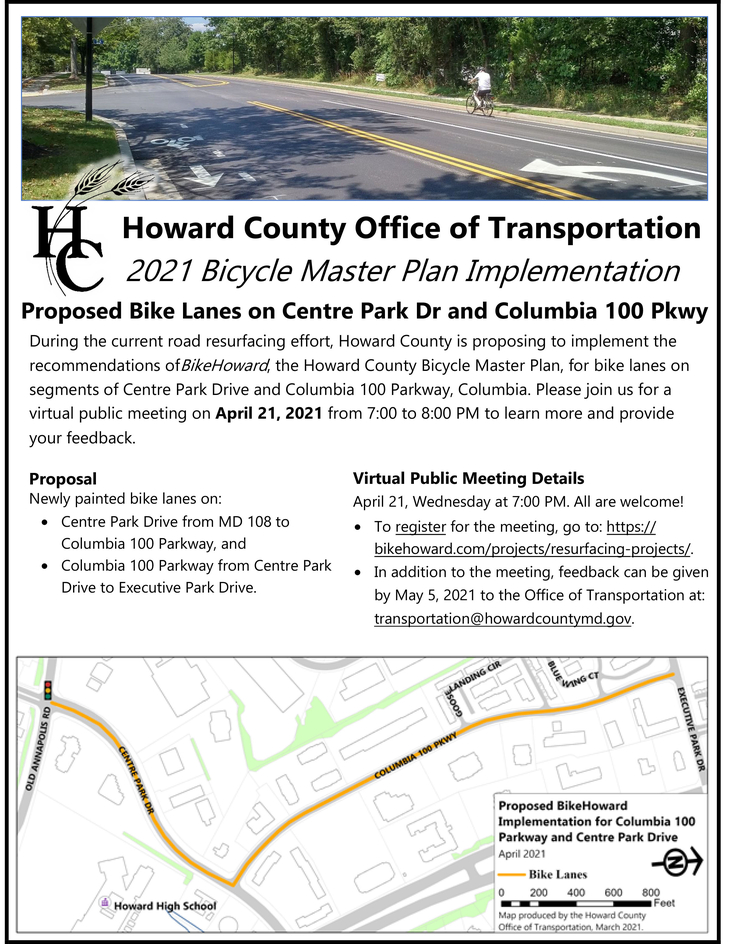 Flyer for Centre Park Bike Lanes Meeting