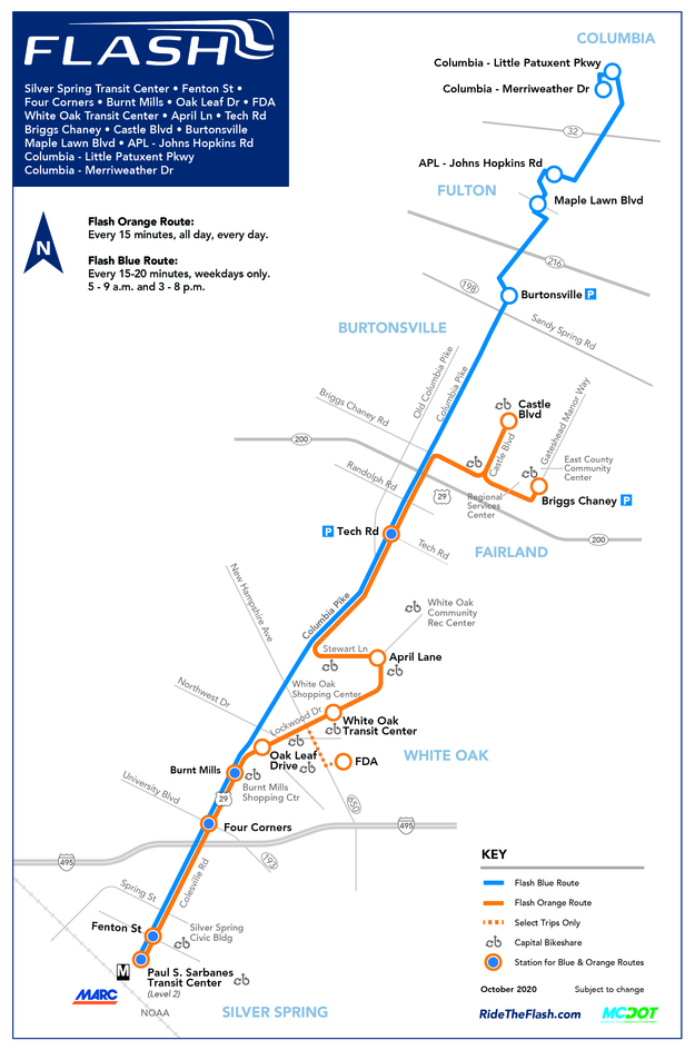 Service Map of US 29 Flash Bus Rapid Transit Extension