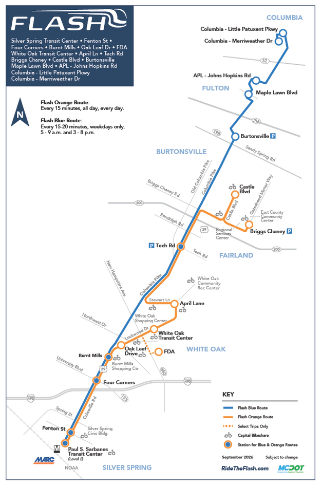 Service Map of US 29 Flash Bus Rapid Transit Extension