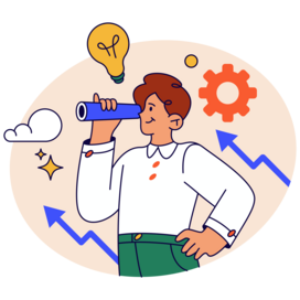 Person looks through telescope illustration