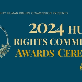 A dark blue flyer with an image of the scales of justice. Onscreen text reads: 2024 Human Rights Commission Awards Ceremony
