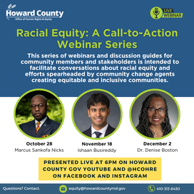 Photo shared by HoCo Human Rights & Equity on October 21, 2024 tagging @marcussankofanicks, and @ishaanbusireddy. May be an image of 3 people and text.