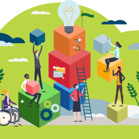 Age-Friendly Collaborate buidling blocks graphic