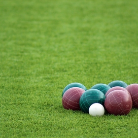 bocce ball field and balls