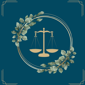 A dark blue flyer with an image of the scales of justice. 