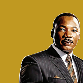 An illustrated image of Martin Luther King, Jr. on a gold background