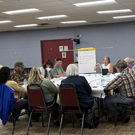 Group sitting around a table during a farmers focus group session